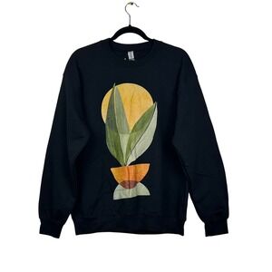 Threadless Sweatshirt Mens Medium Black Geometric Plant Graphic Heavy Fleece